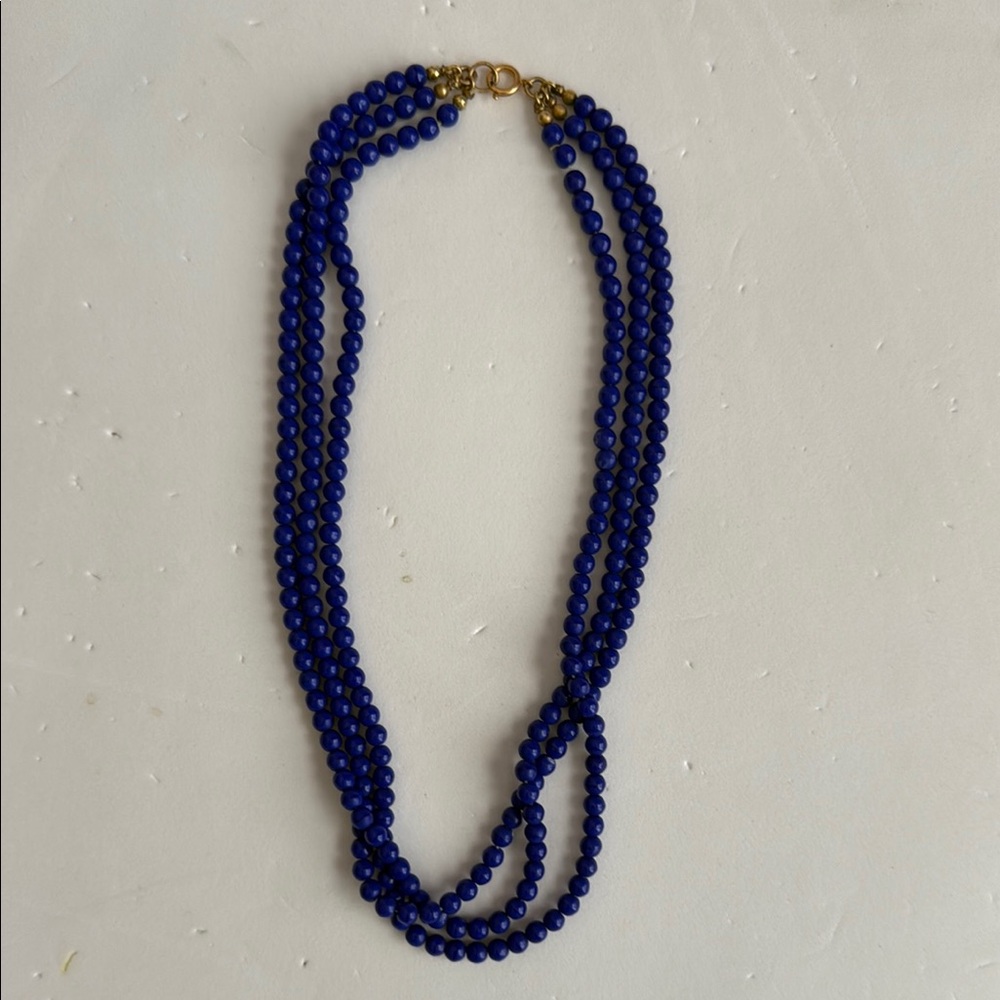 Vintage Elegant 3 Strand Blue Beaded Necklace